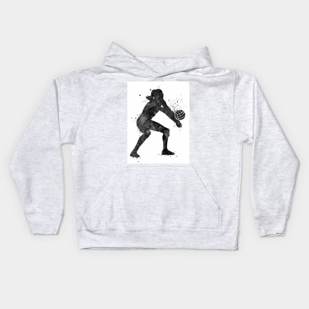 Girl Volleyball Player Black and White Sport Gift Kids Hoodie by LotusGifts